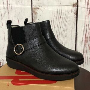 FITFLOP Bria Buckle Classic Chelsea Ankle Boots Black Leather 6.5 new in box